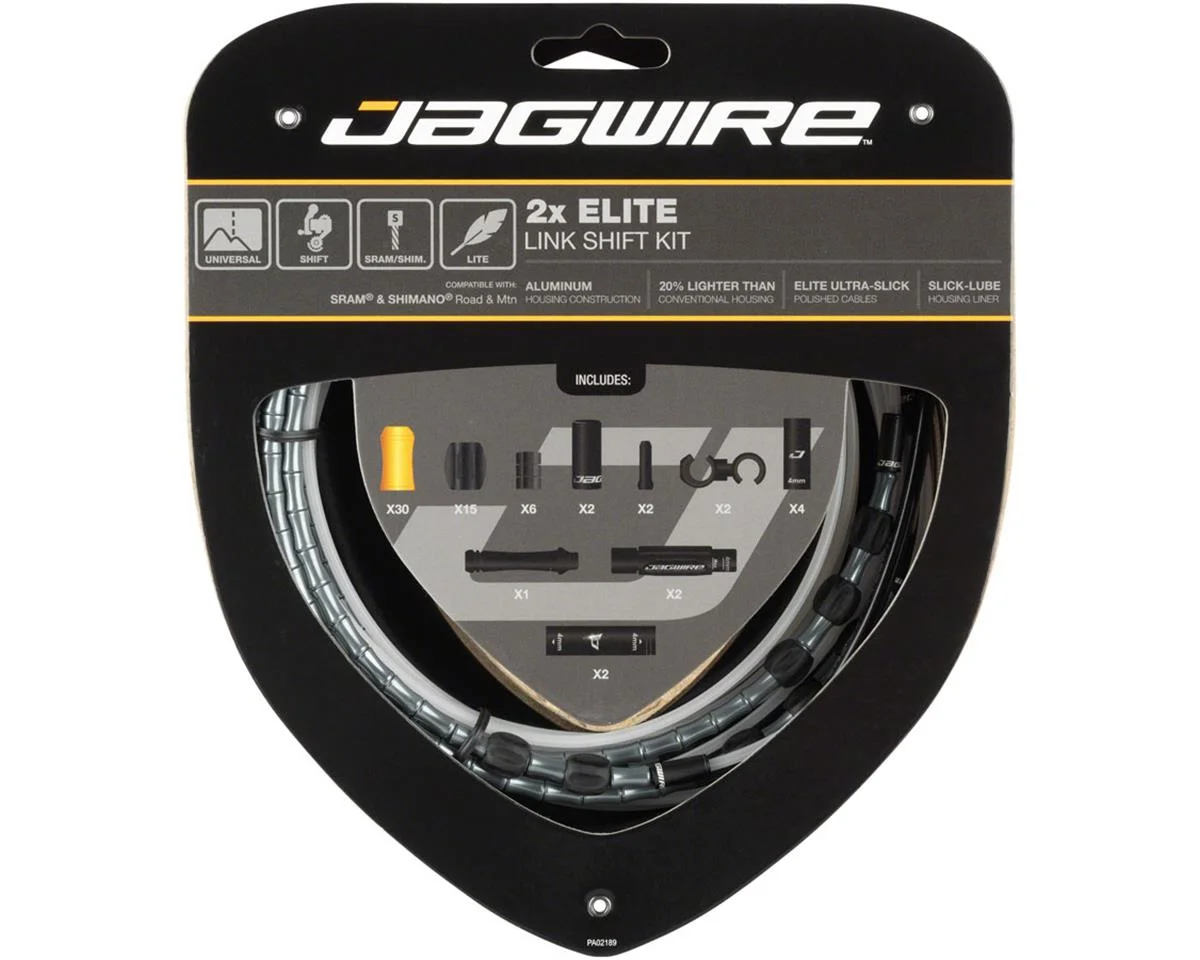 Jagwire 2x Elite Link Shift Cable Kit (Grey) (For SRAM/Shimano) (w/Polished Ultra-Slick Cables)